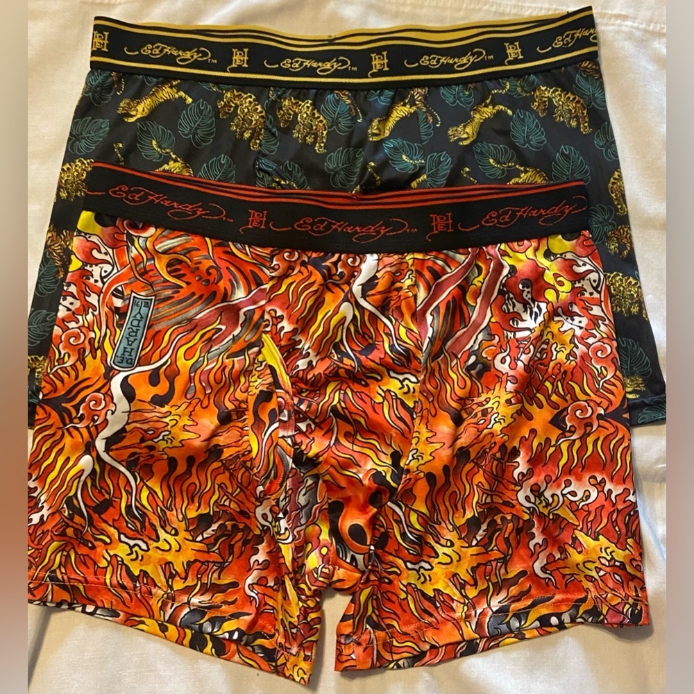 Lot Of 2 Ed Hardy Classic Art Designer Boxer Briefs Mens Size XL